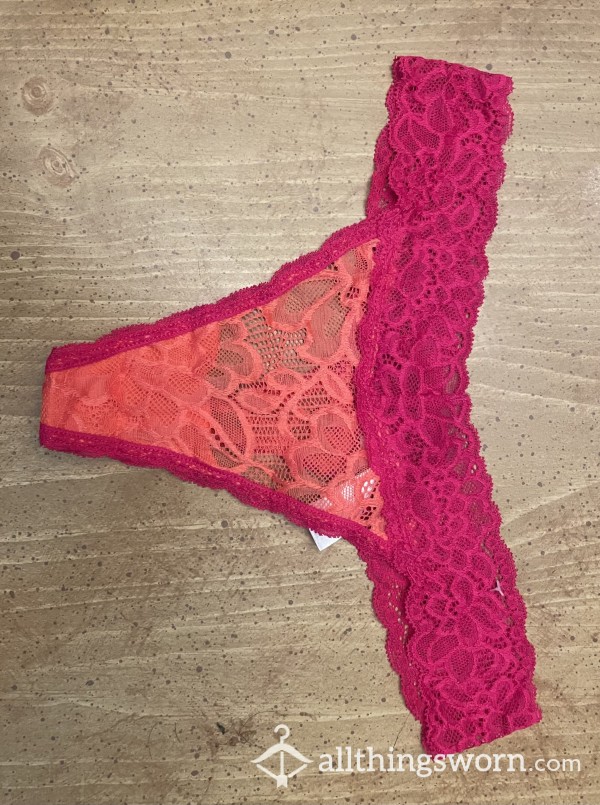 Sexy Pink And Coral Lace Thong