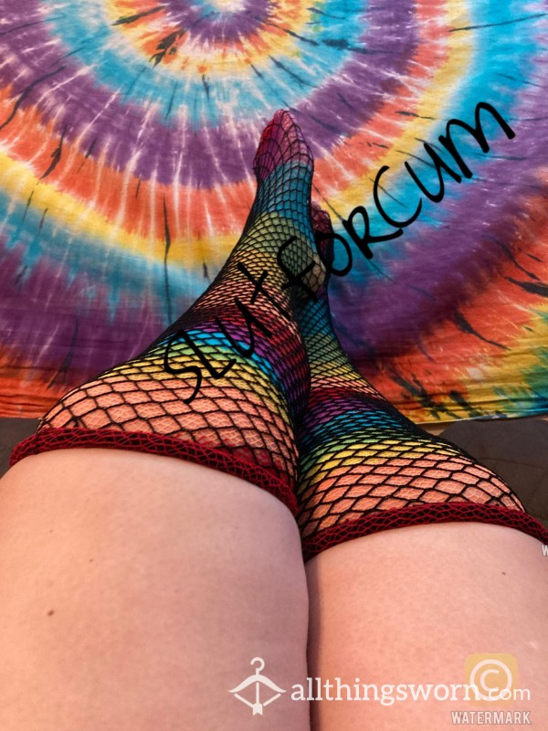 Sexy Raver Rainbow Nylon Fishnet Thigh-high Stockings