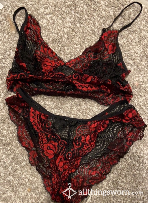Sexy Red & Black Lace 2 Piece Lingerie Set