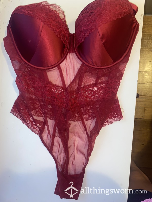 Sexy Red Mesh & Lace Bodysuit W G String And Backless 💦 5 Min Strip Included 💕