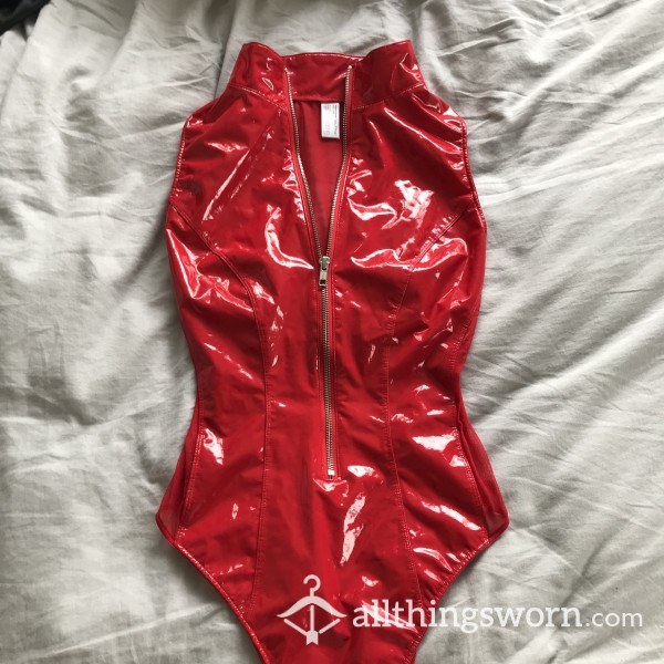 Sexy Red Pleather Bodysuit 💋💦