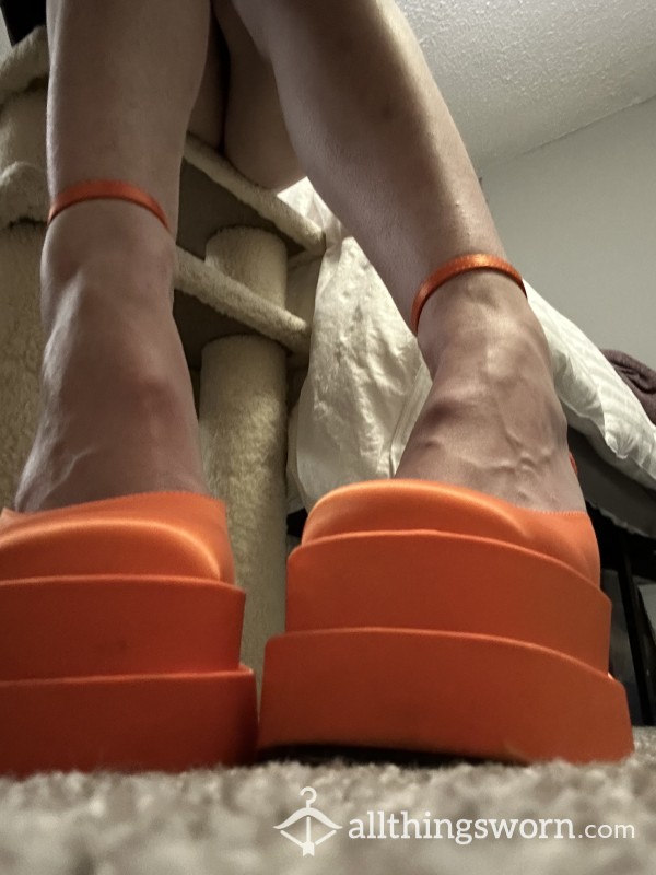 Sexy Satin Orange Platform Heels