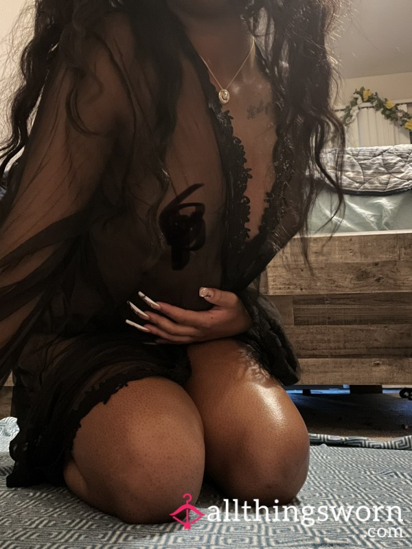 Sexy See Through Black Lacy Trim Robe
