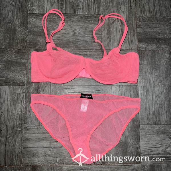 Sexy Sheer Hot Pink Bra & Panty Set