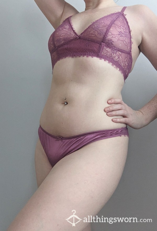 Sexy Silky & Lacey Pink Panties & Bralette Set