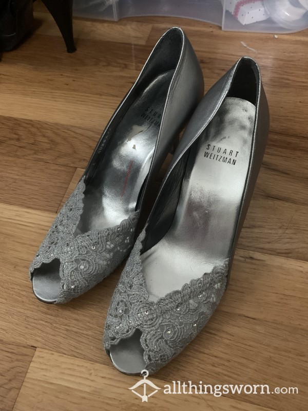 Sexy Silver Open Toed Party Heels Size 5