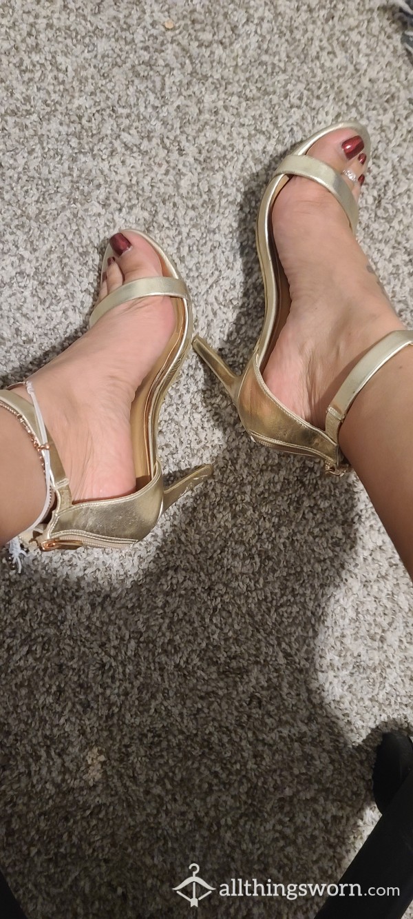 Sexy Strappy Gold Stilettos