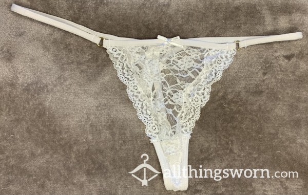 Sexy Well-Worn White Lace G-String Worn 8+ Hours Customizable!