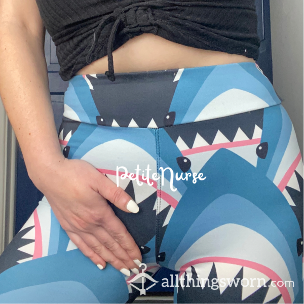 Shark Print Leggings Tights 🦈 24hr Wear, Well Worn From Running, Gym And Sleep,