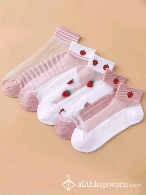 Shear Strawberry Pink Socks 🍓🍓