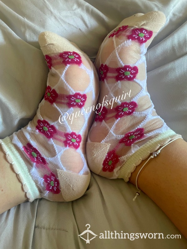 Sheer Floral Designs - 5 Day Wear, Ankle Socks
