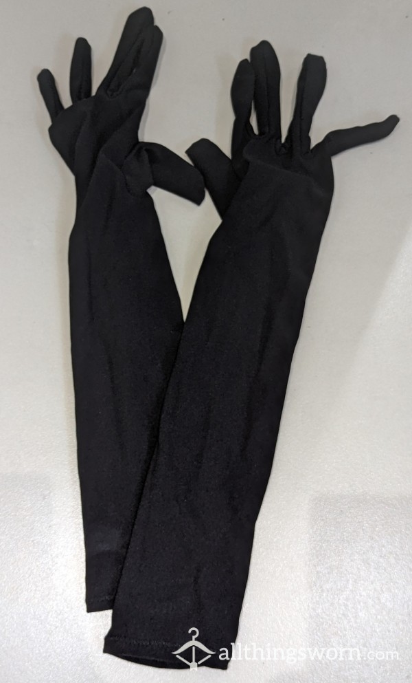 Sheer Long Black Gloves