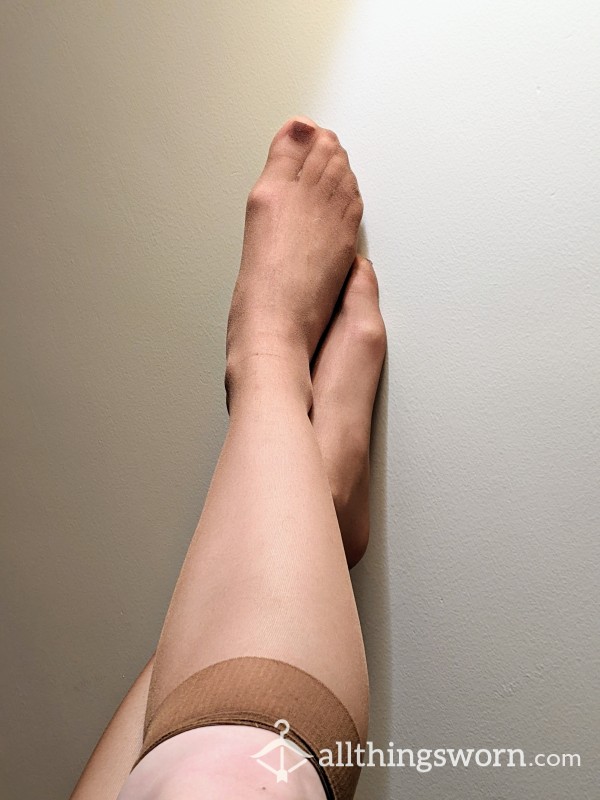 48hr Sheer Toe Suntan Knee High Nylon Stockings