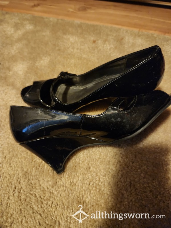Shiney Black Mini Wedge Heels! Shipping Included!