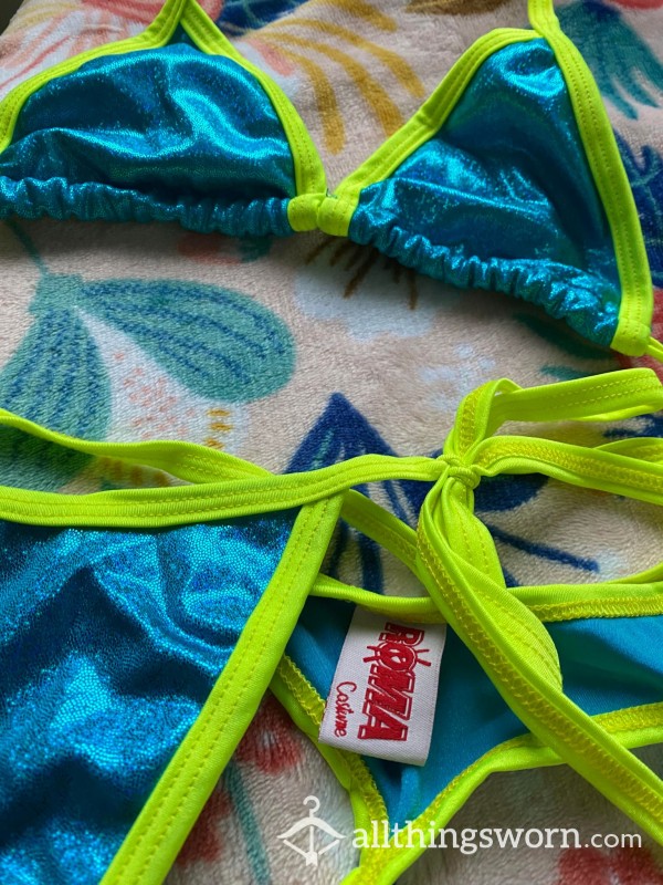 Blue And Green Shiny Thong Bikini