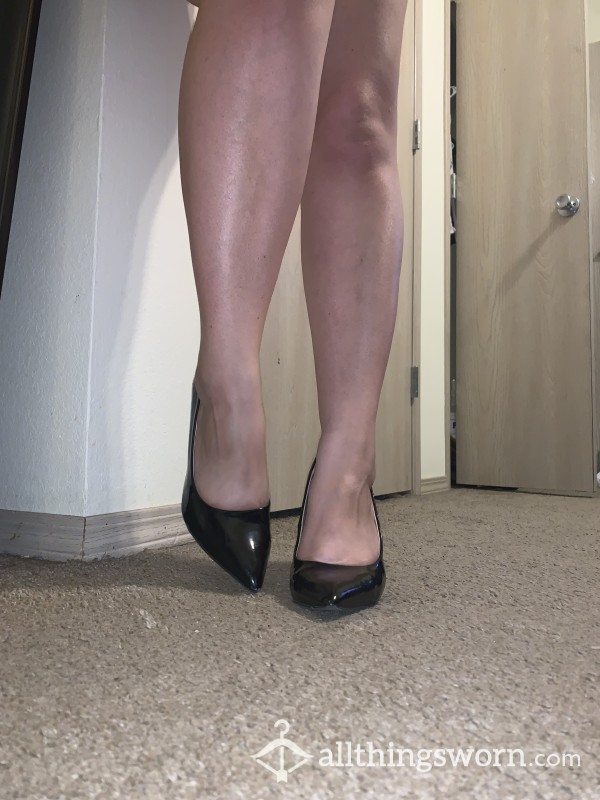 Shiny Black 4 Inch Pointed Toe Heels From Sexy Feet