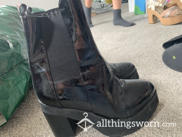 Shiny Black Heel Boots