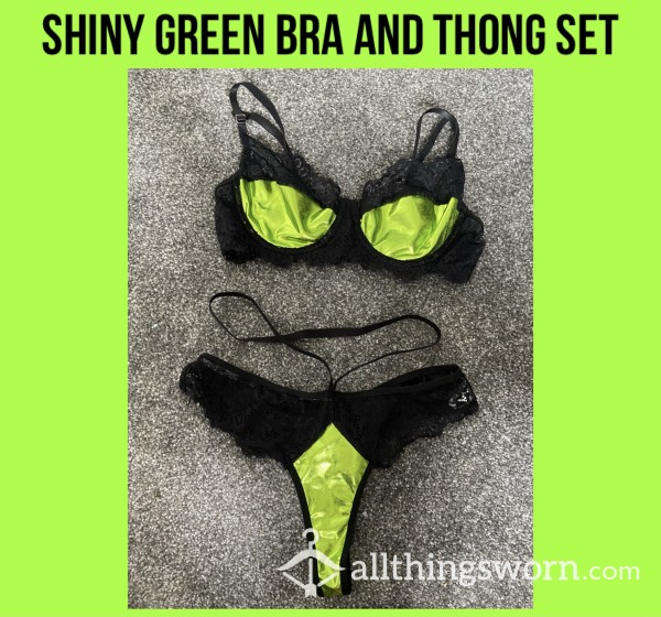 Shiny Green Bra And Thong Set💚