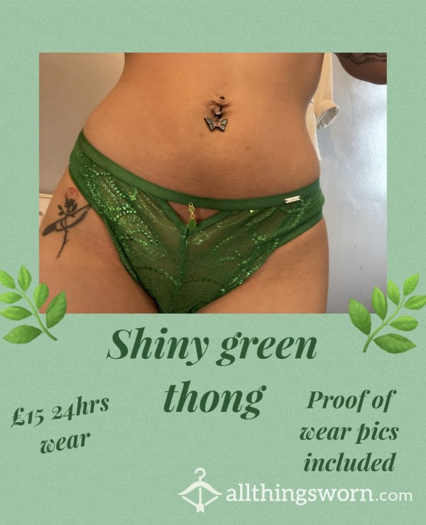 Shiny Green Emerald Thong🌿| 24hrs Wear & Proof Of Wear Pics🥵
