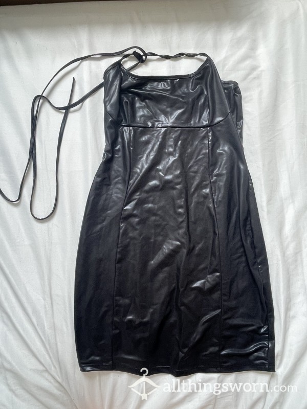 Shiny Leather Style Black Mini Dress