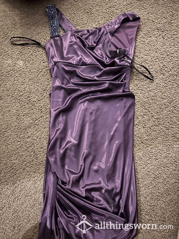 Shiny Purple Dress With Shiny Bead Shoulder Strap