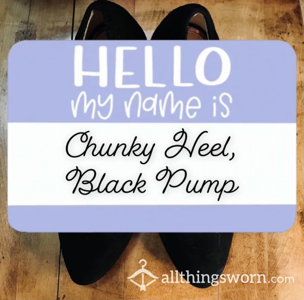 Shoe Worship - Black Suede Pump With Chunky Heel (7 Photos)