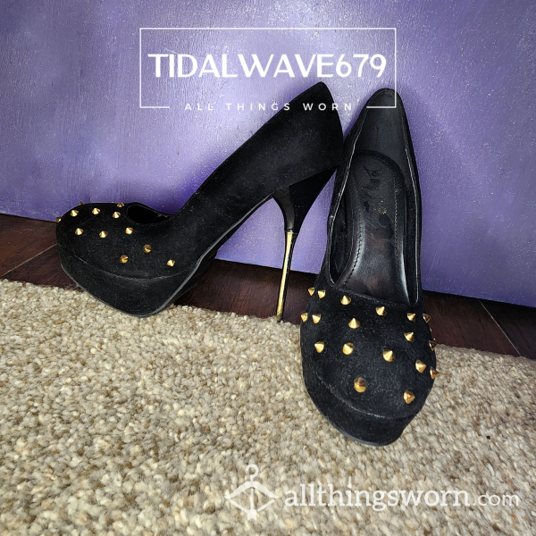 Shoes :: Black Velvet Spiked Heels | Size 9