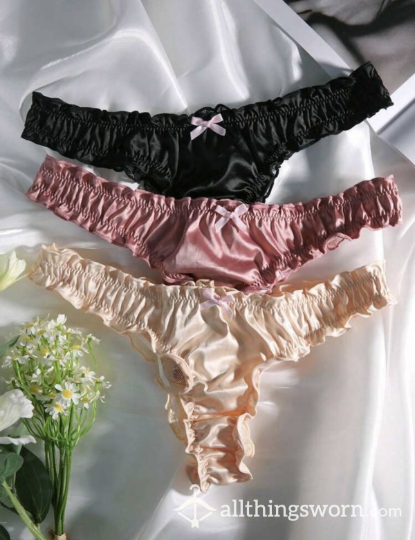 Silk Satin Front, Lace Back Thongs Used
