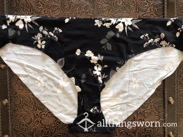 Silky Black And White Floral Nylon Panties
