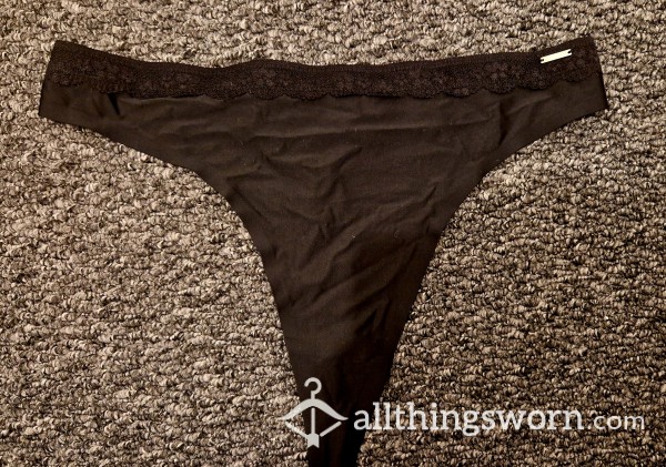 Silky Black Lace Detail Thong