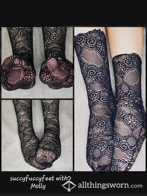 Silky Black Lace Fishnet Socks