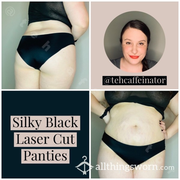 Silky Black Laser Cut Panties - Auden XL, Cotton Gusset, Nylon/Spandex