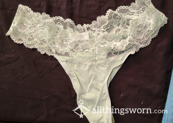 Silky Mint Colored Thong With Lace