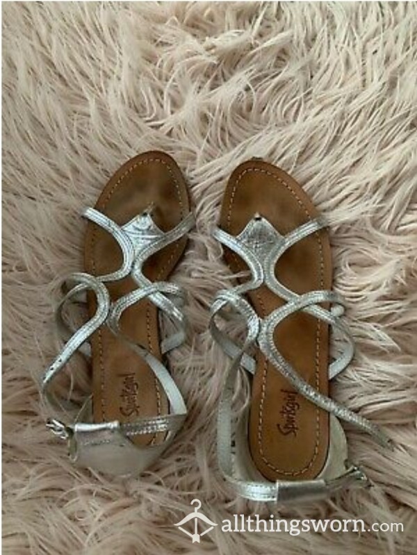 Silver Flat Sandals Very Well Worn