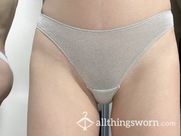 Silver Shiny Thong With Cotton Gusset