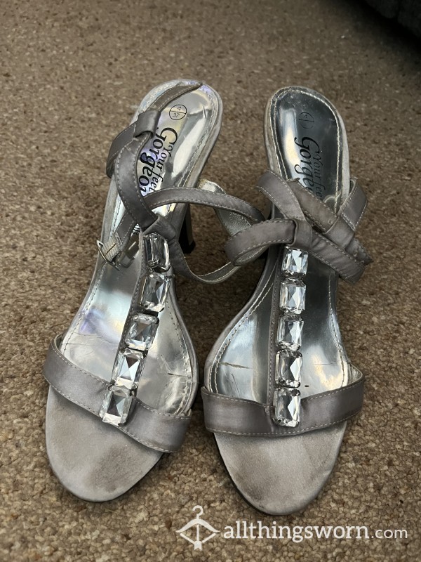 Silver Sparkly Sandals Heels Size 4