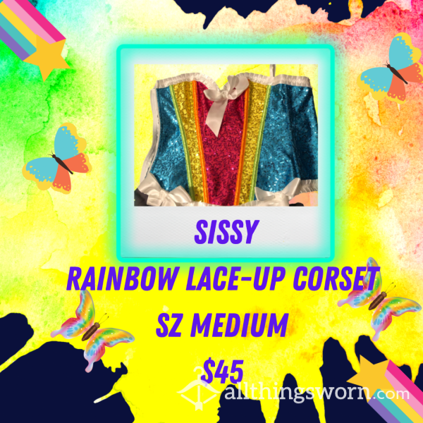SISSY RAINBOW LACE-UP CORSET SZ MEDIUM