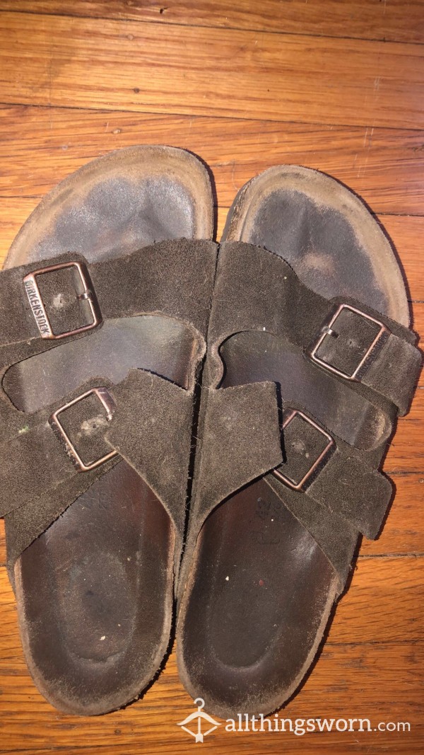 Size 11 Suade Birkenstocks Worn About Everyday For 3 Years Around The Mountains And The City. Perfect For You <3