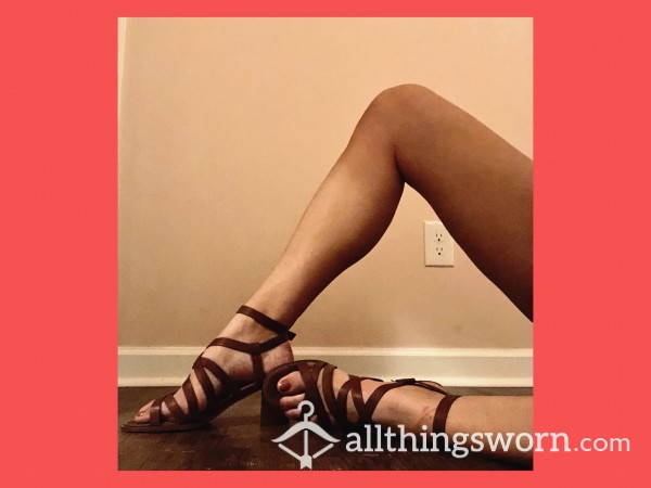 (Sz 11) WELL-WORN Sexy Strappy Chestnut-Brown Heels