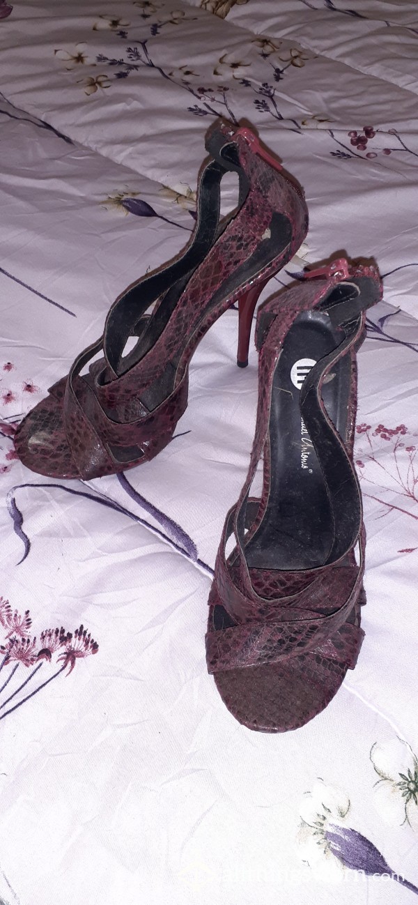 WORN OUT Size 6 Snake Print Strappy Heels