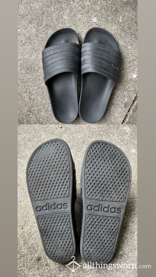 Size 8 Black Adidas Sliders 🙈🙈🙈 Perfect To Sniff My Stinky Feet 😅😈