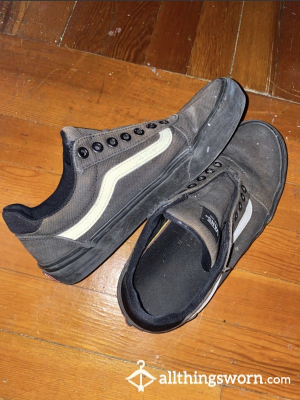 Size 8 Black And White Slip On Vans Sneakers, Worn For 3+ Years