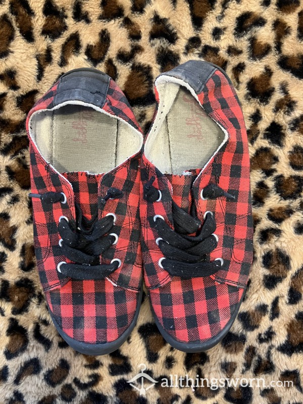 🖤❤️ Size 9 Black & Red Plaid (Buffalo Plaid) Jellypop Flats (Used To Be My Mom’s) ❤️🖤