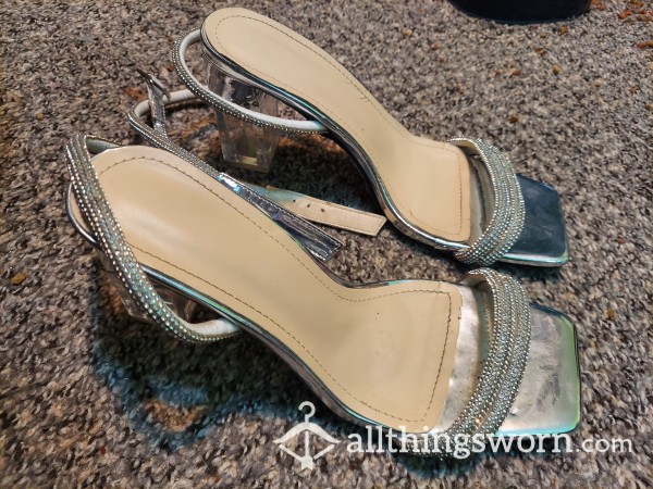 Size 9 Rhinestone Square Toe Heels Well Worn [shipping Included]