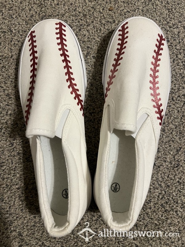 Size US8 Slip On White Canvas Custom Baseball Shoes