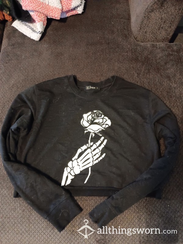 Skeletal Hand Black Graphic Crop Sweater