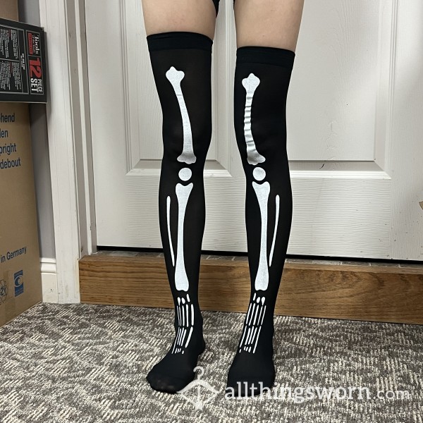 Skeleton Nylon Thigh High Socks