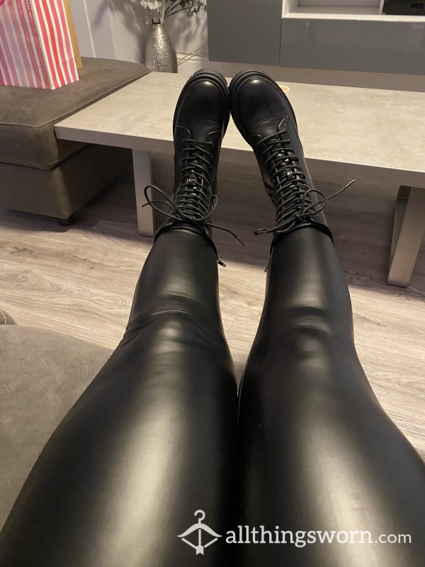 Skin Tight Leather Leggings And Army Boots😍