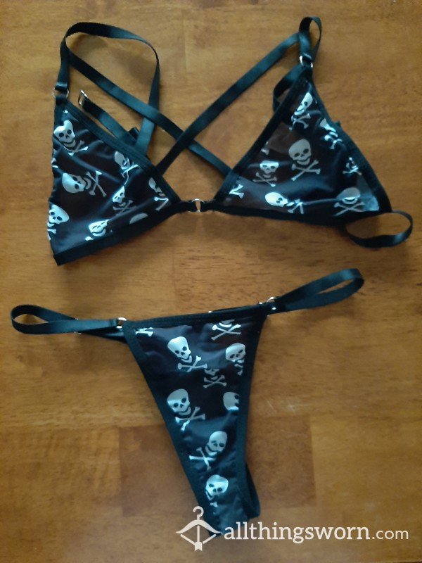 Skull And Crossbones Print Thong And Bralette **SOLD**