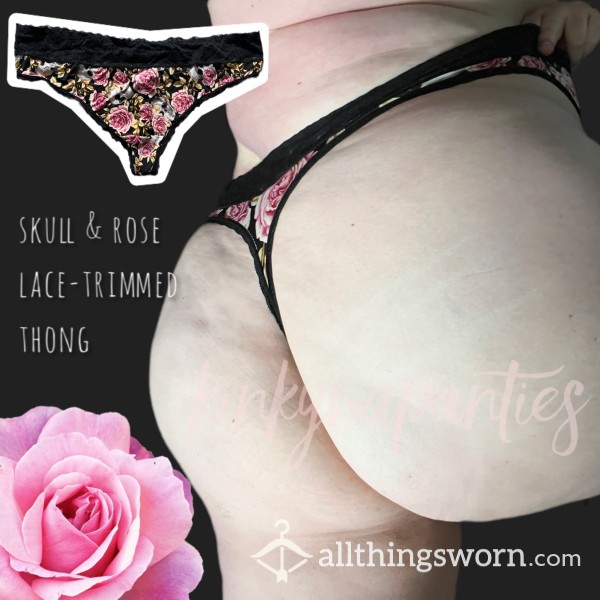 Skull & Pink Rose Thong - Includes 48-hour Wear & U.S. Shipping